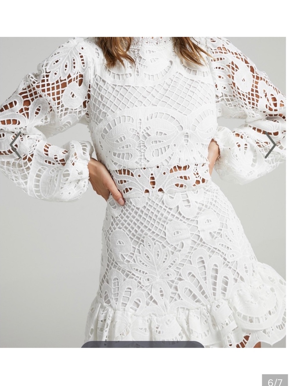 Showpo Kiss Me Now Dress White Lace Eyelet puff sleeve Dress Size 12 New - Picture 15 of 15